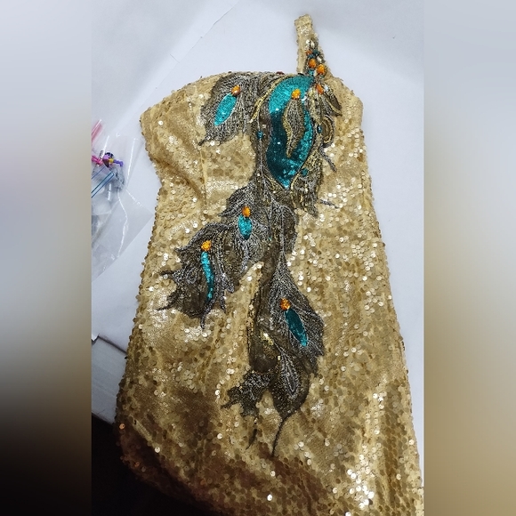 Nina Canacci Dresses & Skirts - Nina Canacci Gold Peacock Sequin Beaded Dress Rhinestones